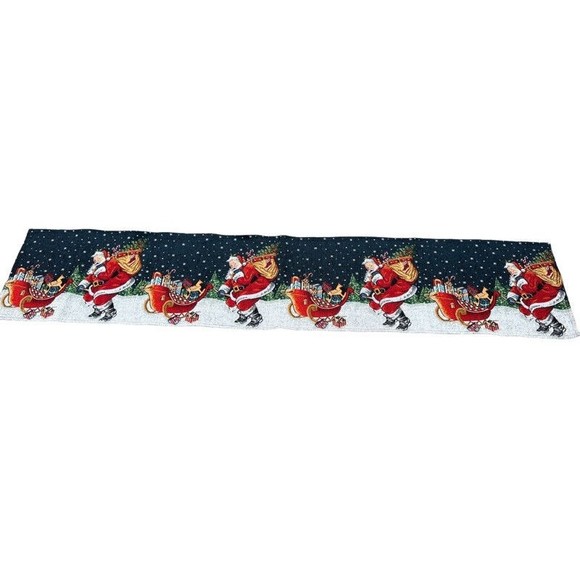 Christmas Santa Claus Sleigh Tapestry 67 inch Table Decoration Runner - Picture 1 of 5